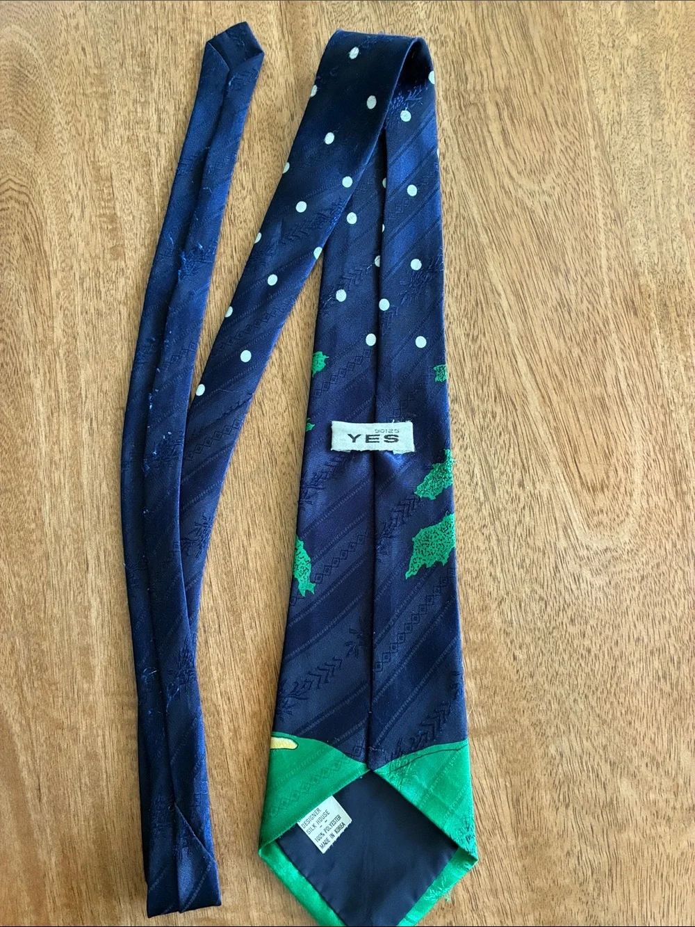 Vintage YES Golf Necktie Novelty Golfer Tree Golf Clubs Navy Blue Tie Korea